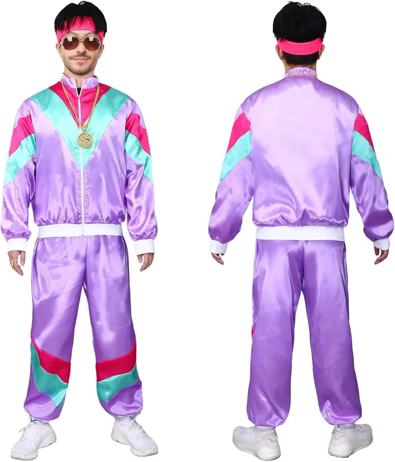 Kicpot Retro Tracksuit Jacket And Pants Set For Women Nostalgia Themed 80s 90s Hip Hop Costume For Parties