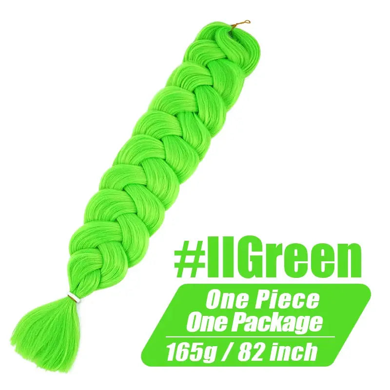 Kanekalon jumbo braiding hair, neon green, 82-inch, 165g, one-piece crochet extension