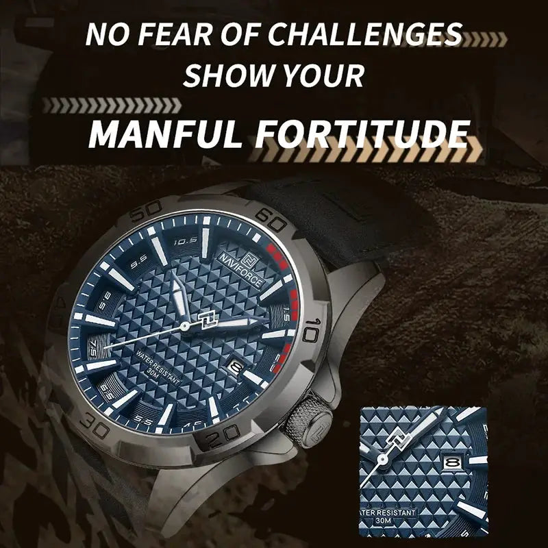 Naviforce Men Quartz Watch With Leather Strap Casual Sport Timepiece Water Resistant For Everyday Wear