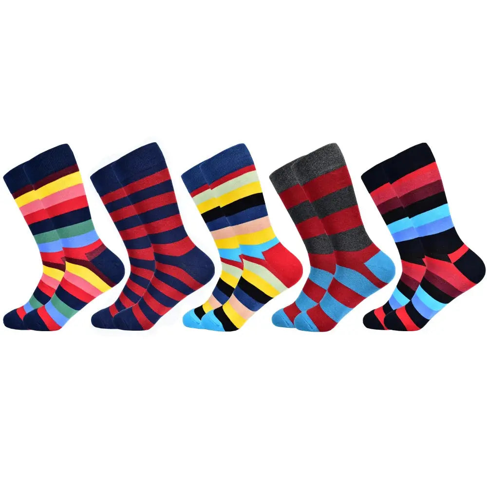5 Pack Novelty Men's Cotton Crew Socks With Colorful Pattern Funny Happy Fashion Dress Socks