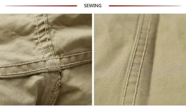 Rugged Bronson Army Chino Trousers khaki fabric with close-up stitching details