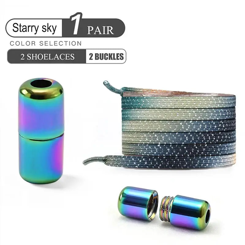 No-tie rainbow shoelaces with buckles, elastic sneaker laces by Simples Market