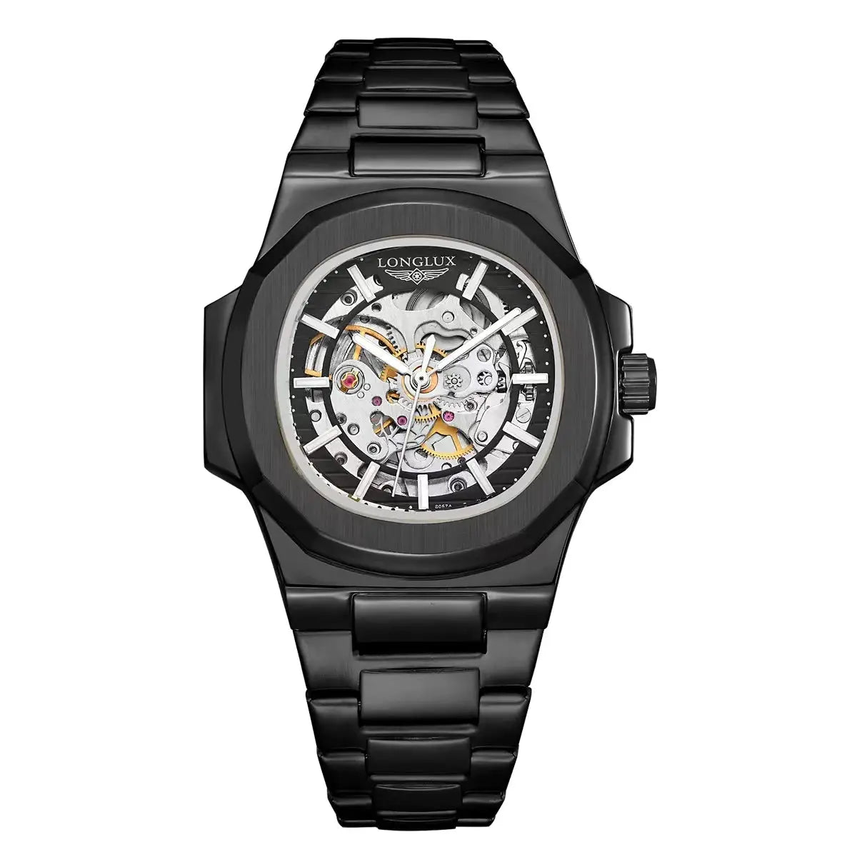 LONGLUX Men Automatic Mechanical Skeleton Watch Luxury Waterproof Stainless Steel Timepiece For Business And Casual Wear