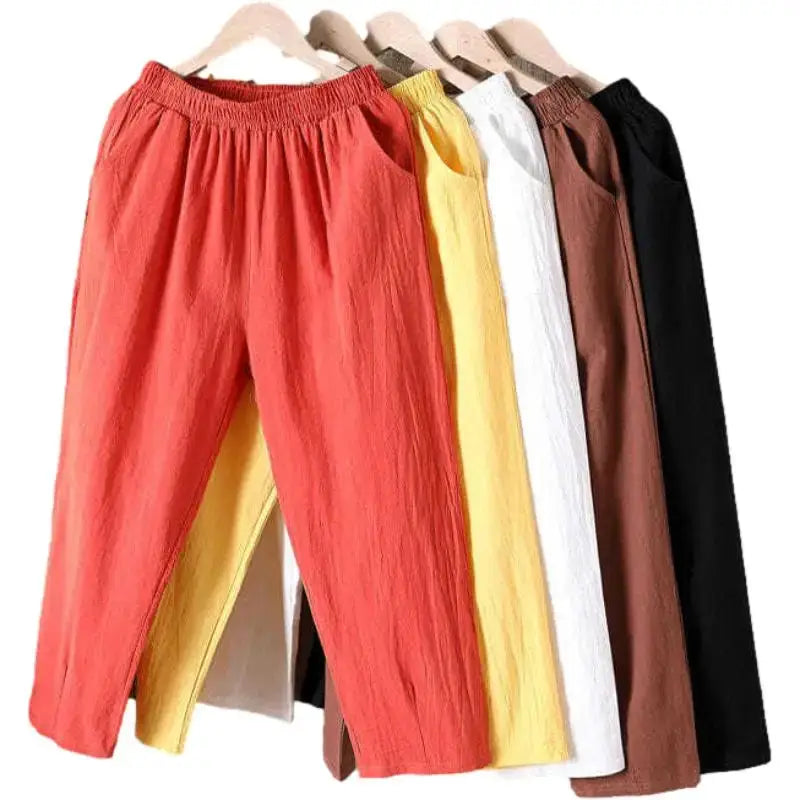 LumaWear Women Summer Casual Loose Harem Pants Elastic Waist Breathable Cotton Linen Blend