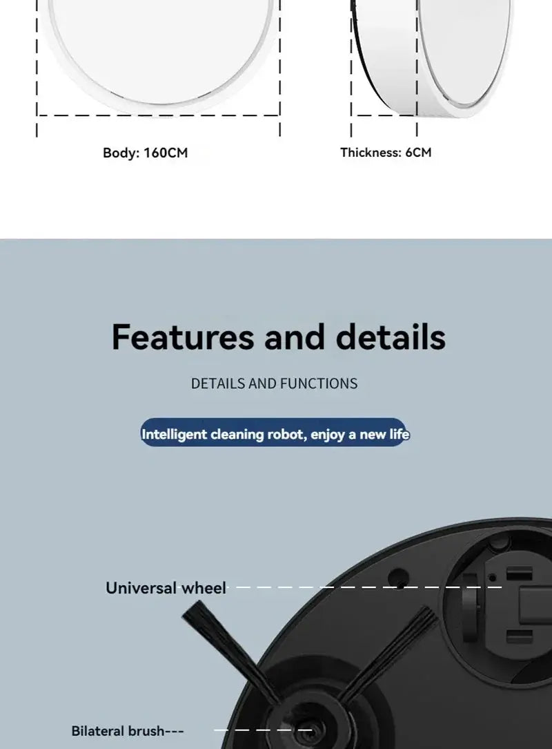 Simples Market smart vacuum cleaning robot, black underside with universal wheel and bilateral brushes