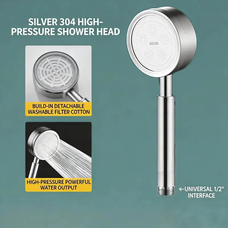 Simples Market SUS 304 stainless steel handheld shower head with high-pressure rainfall spray