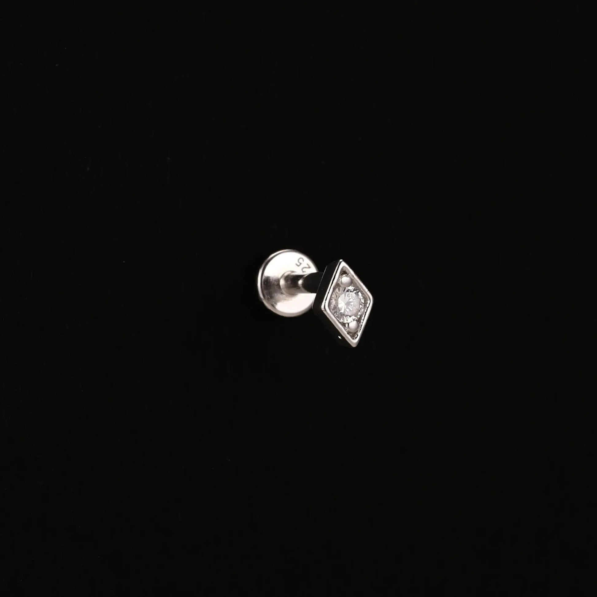 AIDE 925 sterling silver heart and round-ball flat-helix piercing ear studs with zircon (2 pcs)