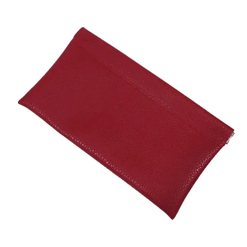 Self-closing artificial leather long wallet passport and ID holder, red, Simples Market, zipper
