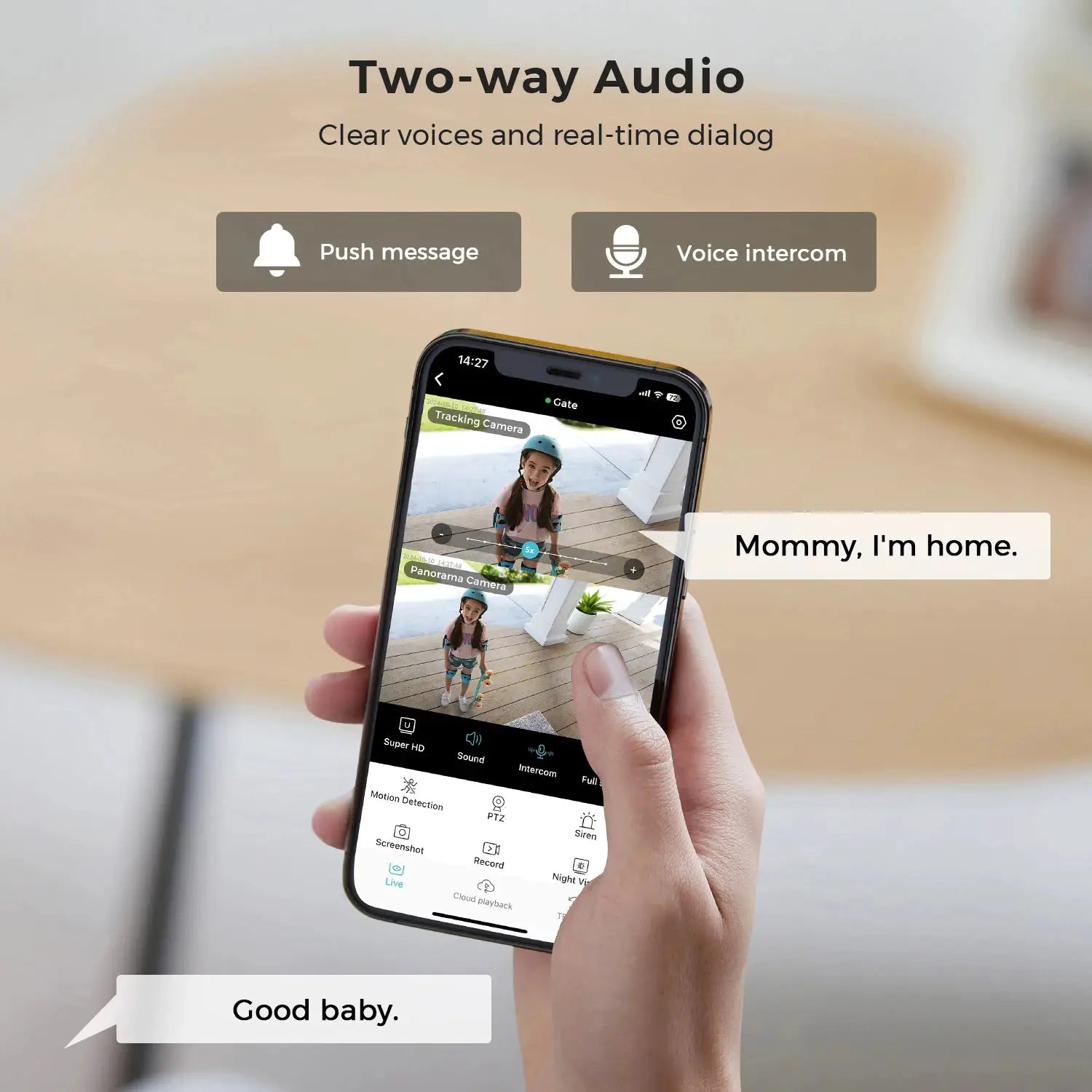 BESDER 15MP WiFi Outdoor Security Camera by Simples Market with dual-screen app interface and two-way audio