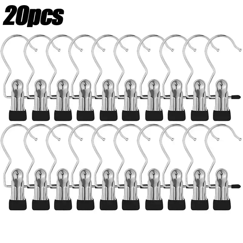 Stainless steel clothespins room organizer set, 20pcs with curved hooks and black bases
