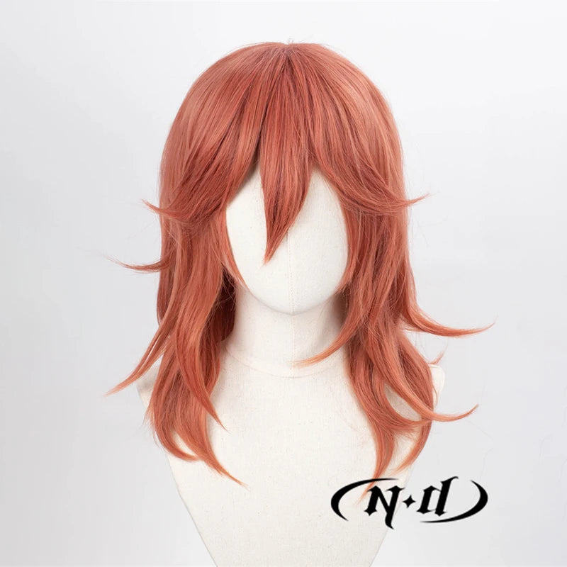 ND Angel Devil cosplay wig in reddish-orange, layered with side bangs; heat resistant