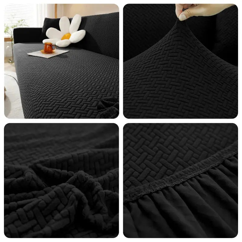 Simples Market jacquard elastic sofa cover in black polar fleece for L-shaped 1–4 seat sofas