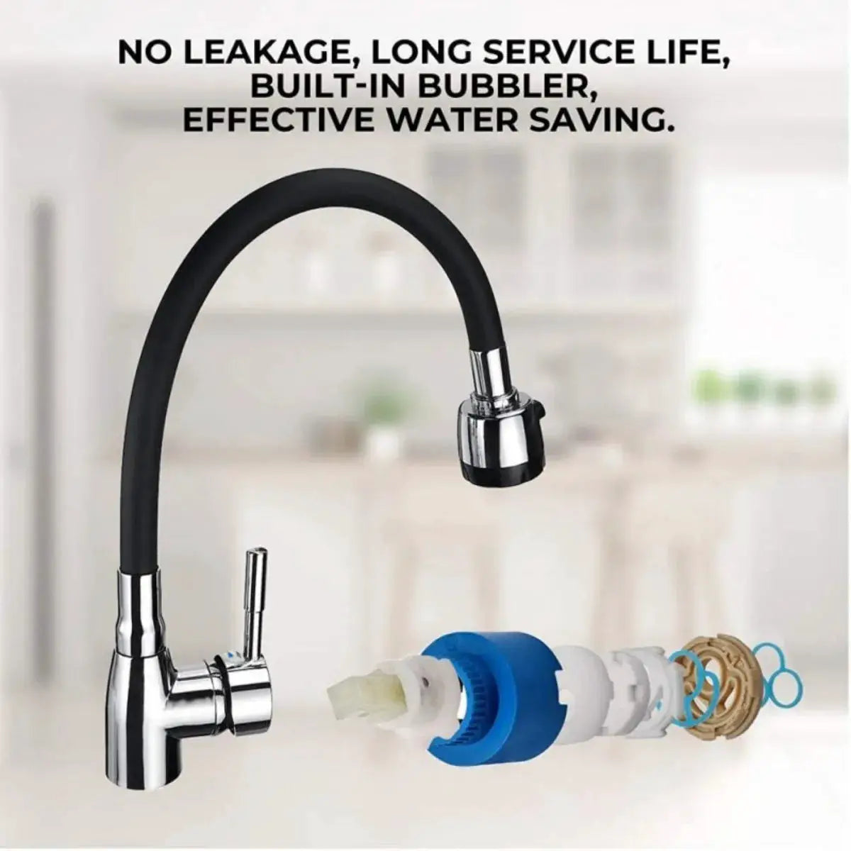 Modern 304 stainless steel kitchen faucet with black silicone hose and ceramic valve core