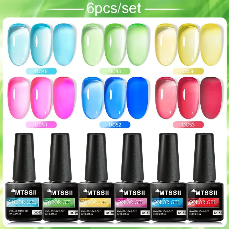 MTSSII jelly glass gel nail polish set, six colors with soak-off UV formula by Simples Market