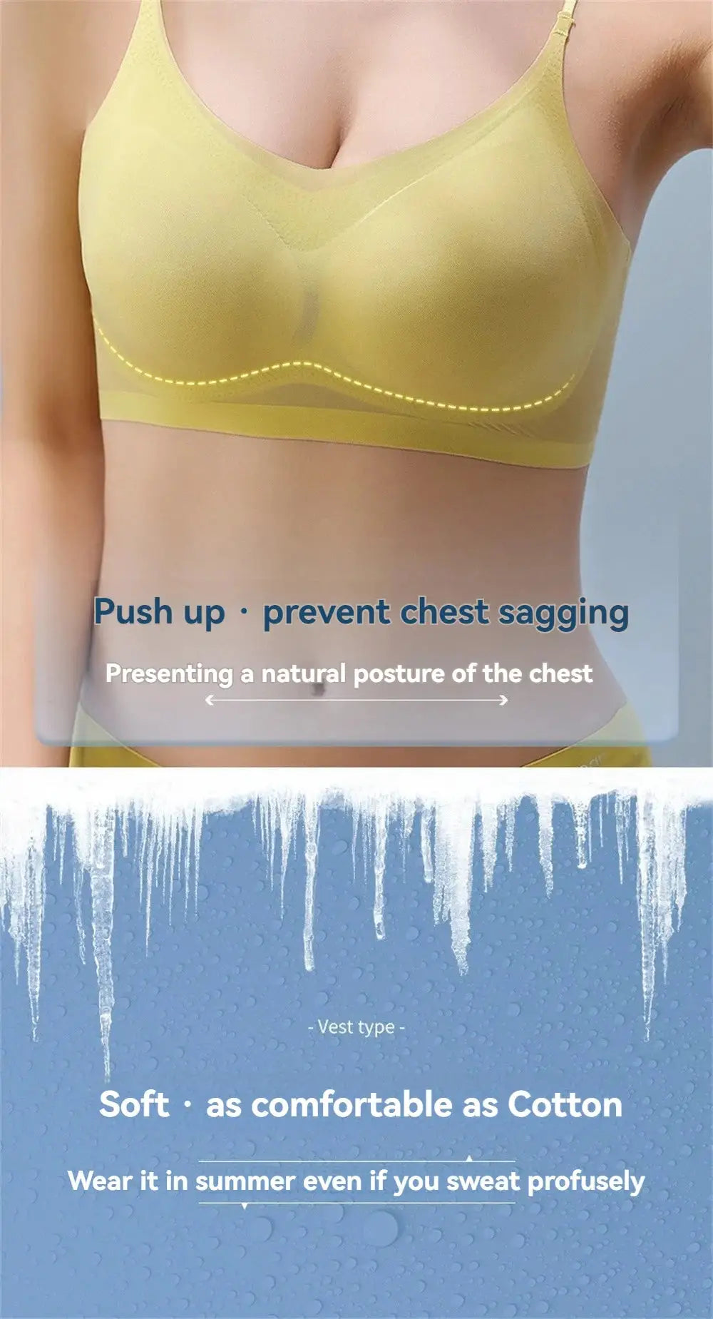 Ultra-Thin Breathable Ice Silk Top Bra by Simples Market, yellow seamless back halter bustier