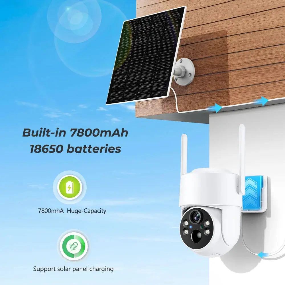 WiFi PTZ outdoor solar IP camera 4MP HD with built-in 7800mAh 18650 batteries by Simples Market