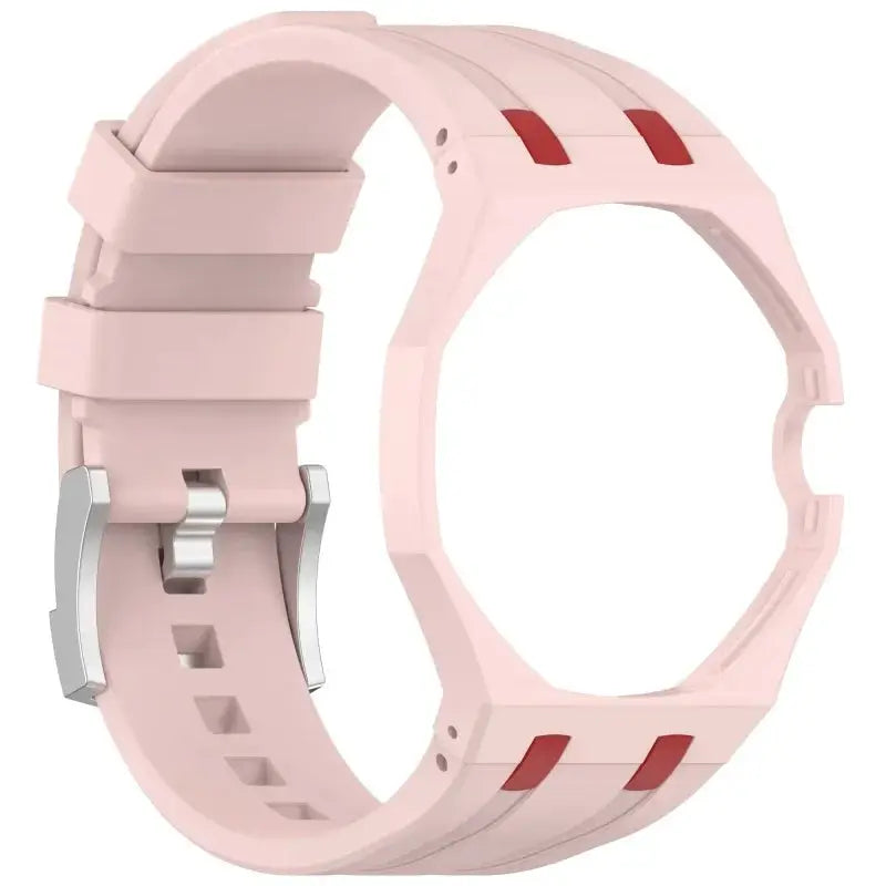 2-in-1 pink silicone watch strap with metal buckle for Swatch X AP Royal Pop pocket watch by Simples Market