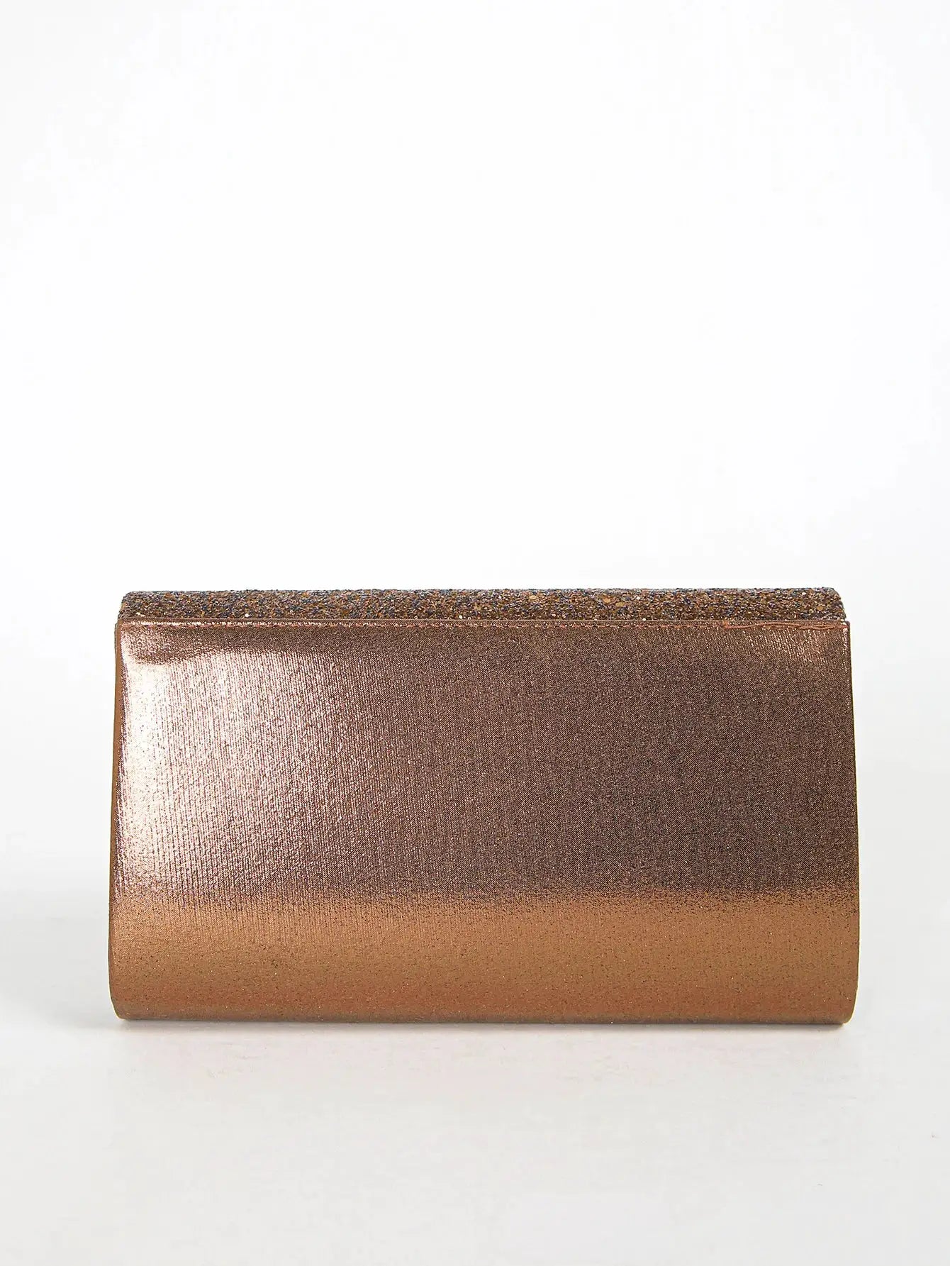 Simples Market women's evening envelope sequin clutch with chain strap in bronze-gold.