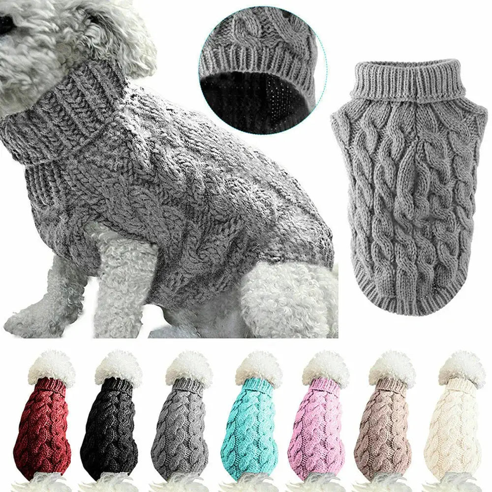 Small Dog Knit Sweater Autumn Winter Solid Color Fried Dough Twists Pattern Warm Cozy Pet Clothing