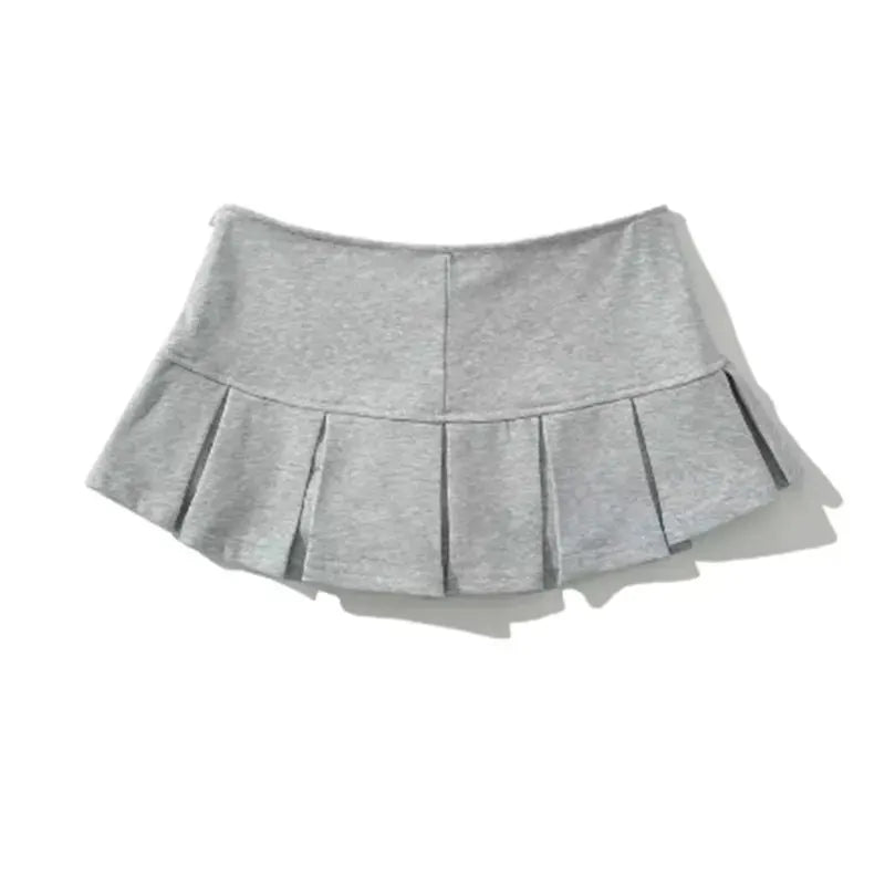 Mooyufon Y2K mini skirt, light grey pleated A-line casual style