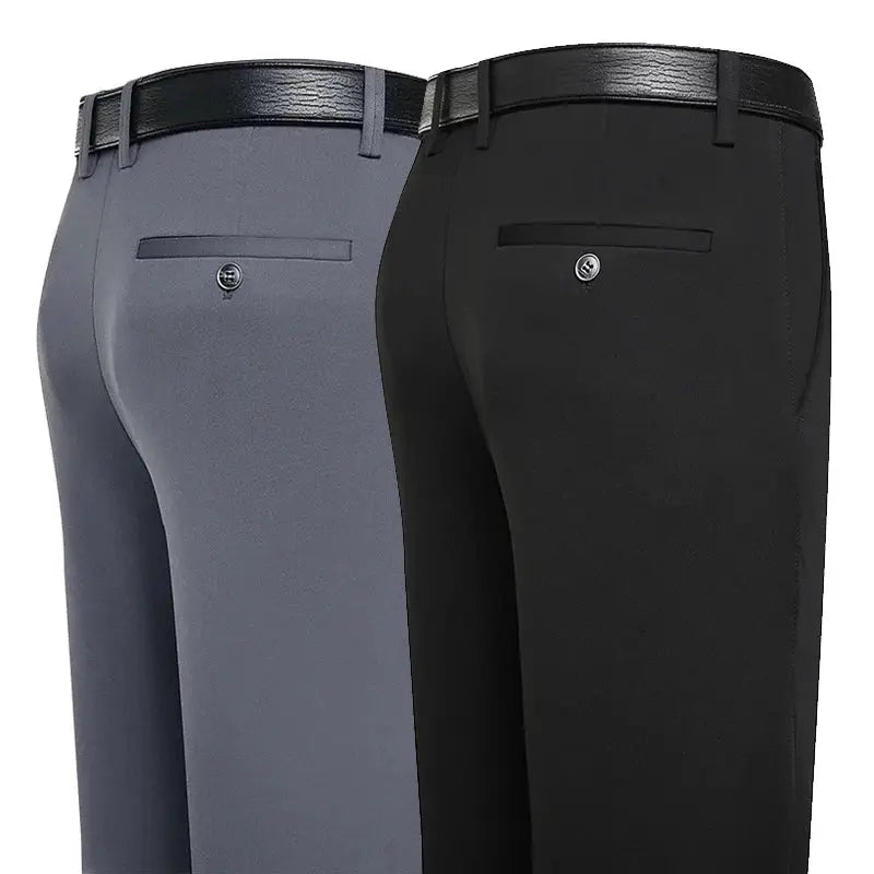 Mens Suit Pants Business Casual Trousers Formal Dress Straight Leg Fit Elastic Waist Black Navy