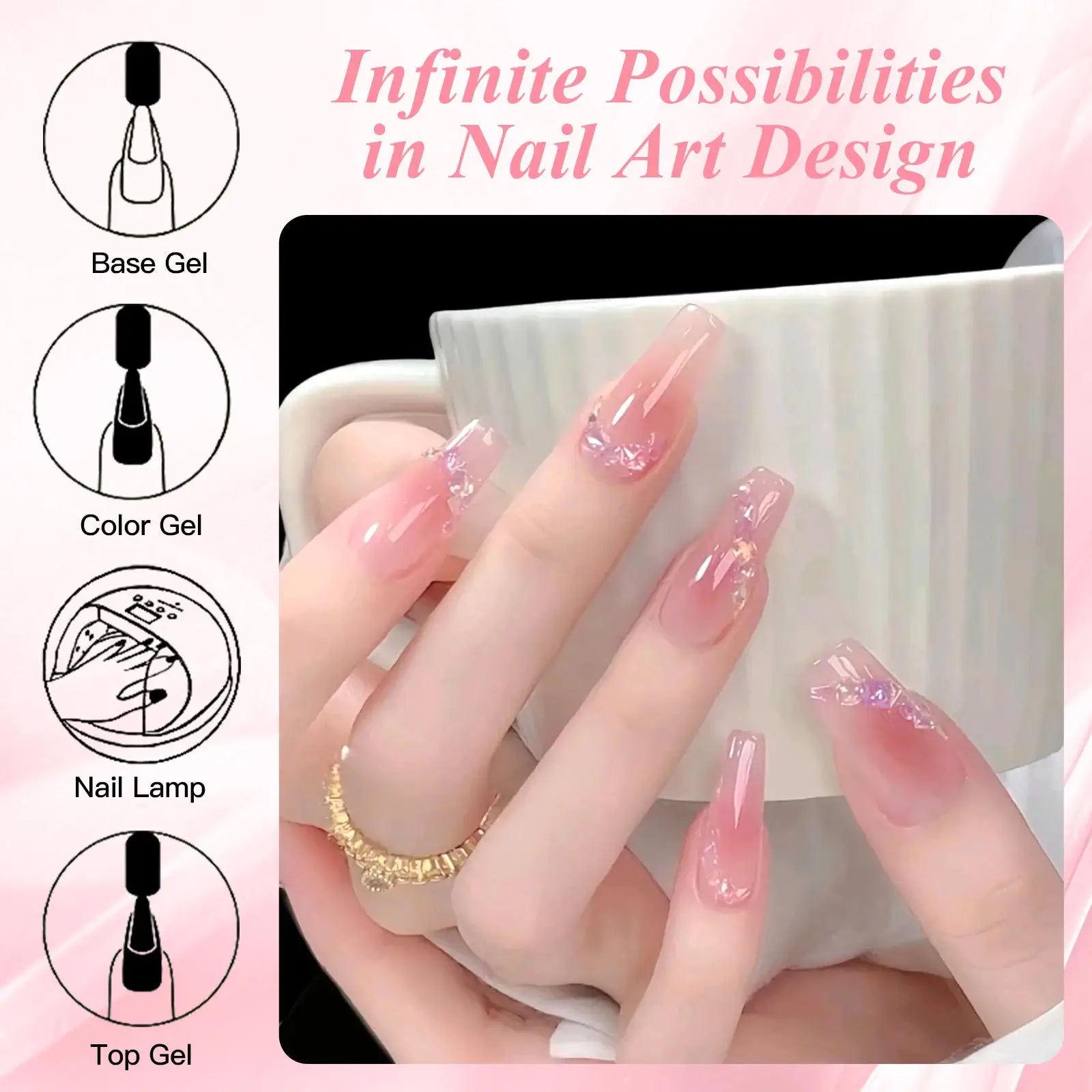 Simples Market 8pc nude jelly gel nail polish set with box, translucent pink hues