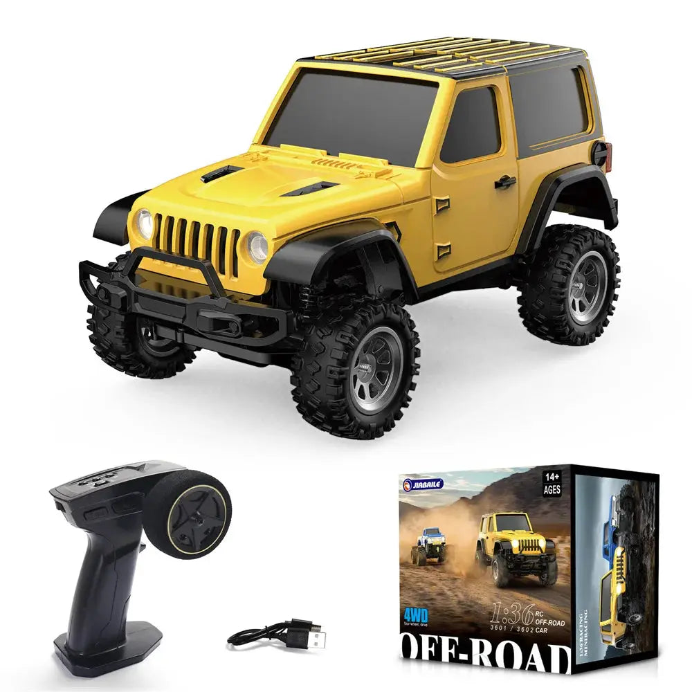 Mini RC rock crawler 1/36, 2.4G, 4WD yellow from Simples Market with remote and box