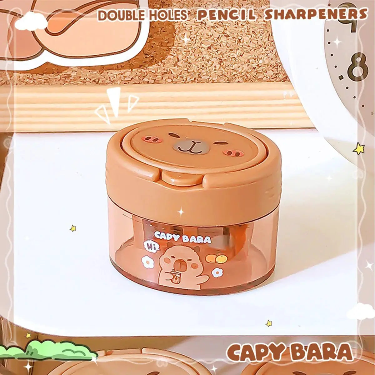 Simples Market capybara cartoon pencil sharpener, dual-hole, tan plastic, mini portable