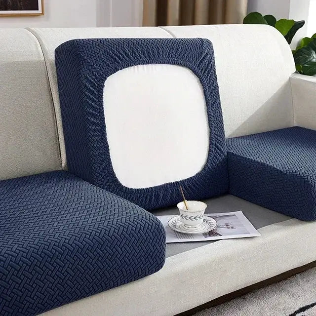 Simples Market navy blue thick jacquard sofa seat cushion cover, anti-dust removable slipcover for couches