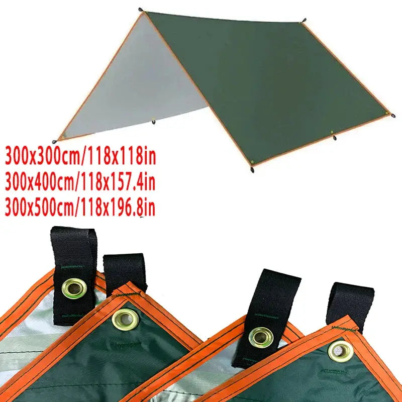 Simples Market ultra light canvas garden canopy sunshade in green with orange trim and black straps