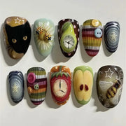 Spicy Girl Flower Print Press On Nails 24Pcs Wine Red Blush Almond Wearable Reusable False Nail Tips For Summer