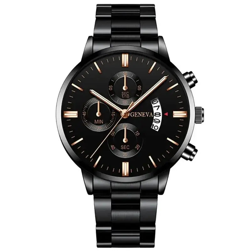 LuxeTime Men's Luxury Stainless Steel Watch With Calendar Quartz Movement Minimalist Business Timepiece
