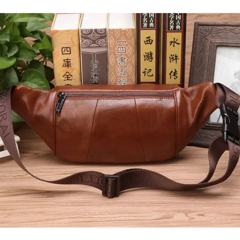Genuine leather waist fanny pack for men, brown crossbody belt bag by Simples Market