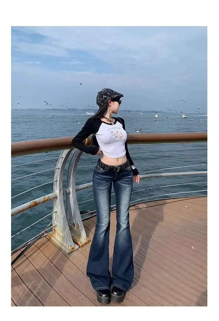 Y2K High Waist Slim Jeans Bootcut Flared Denim Trousers For Women