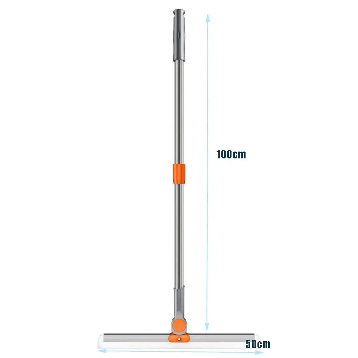Simples Market silicone scraper broom with stainless steel pole and orange clamp, 100 cm reach.
