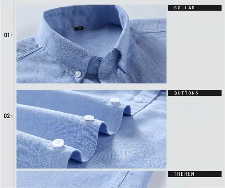 Casual pure cotton Oxford shirt for men, light blue, long sleeves, button-down collar, white buttons