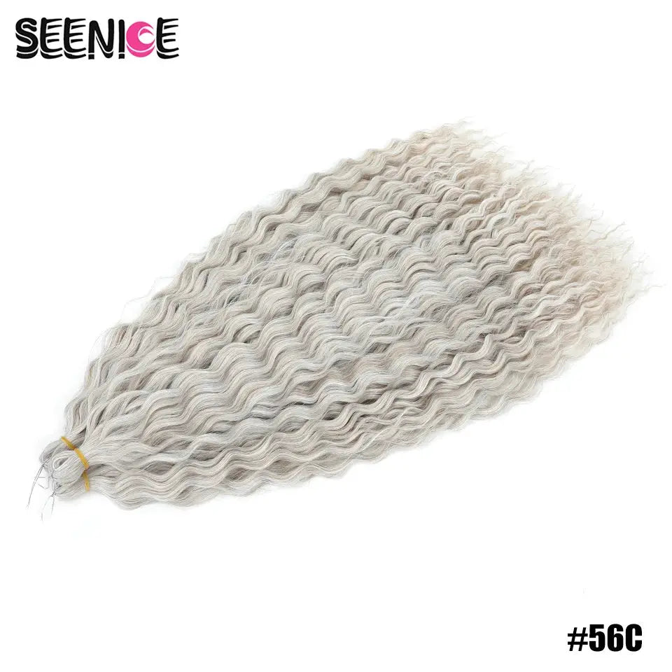 Ariel Curl crochet hair bundle in ash blonde ombre, SEENICE logo visible, synthetic braids with deep wave texture