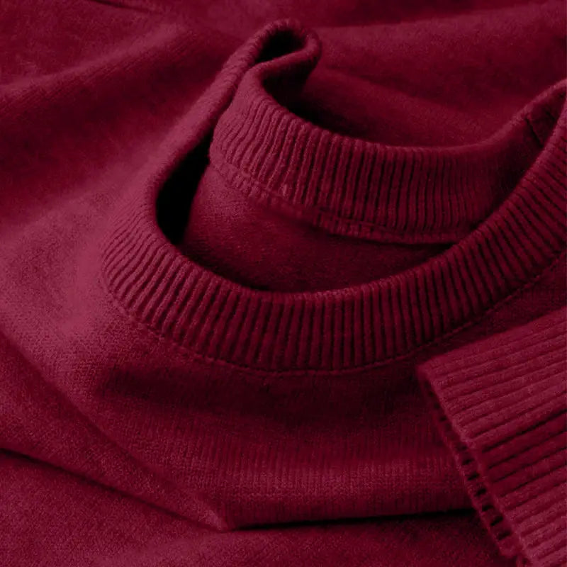 Men's Classic Crewneck Knit Pullover Sweater in burgundy by Simples Market with ribbed cuffs