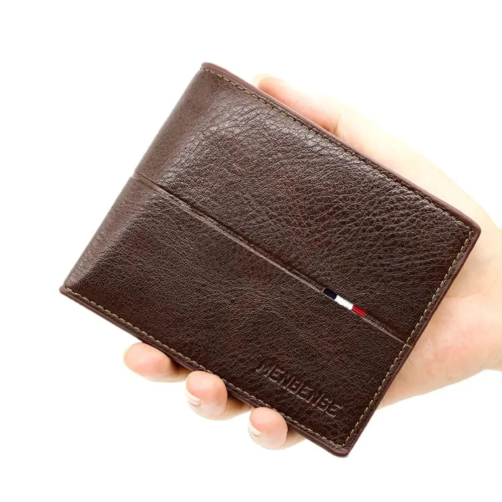 Men's bifold wallet Simples Market, brown PU leather with zippered coin pocket and card slots