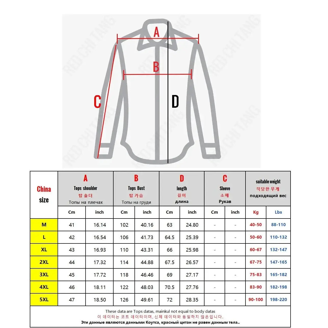 Men's padded zip vest in corduroy; sleeveless jacket with measurement diagram and China size chart.