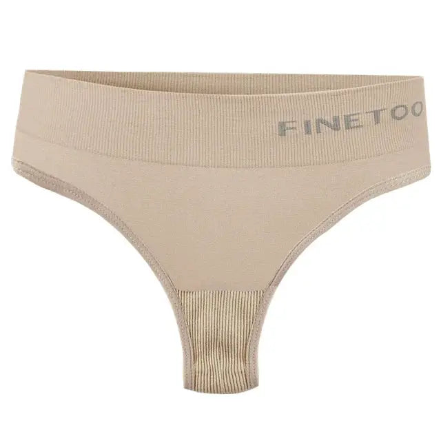 Thong underwear by FINETOO in nude, high-waist seamless design for women