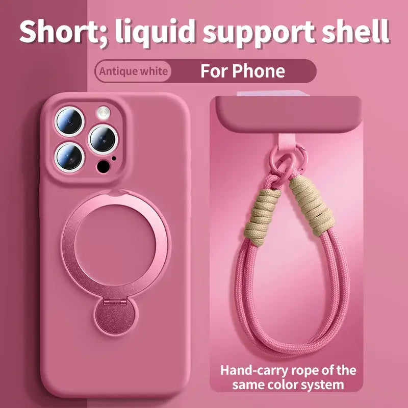 Simples Market pink silicone MagSafe phone case with ring holder and matching pink lanyard