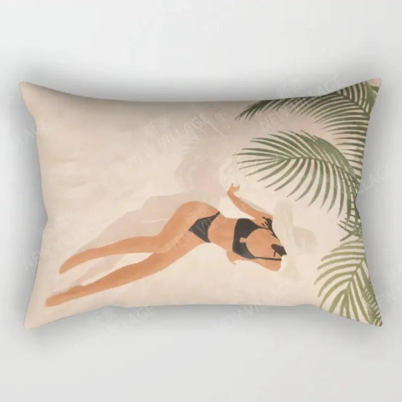 Nordic fall throw pillow cover by Simples Market, beige with palm leaf design, 30x50
