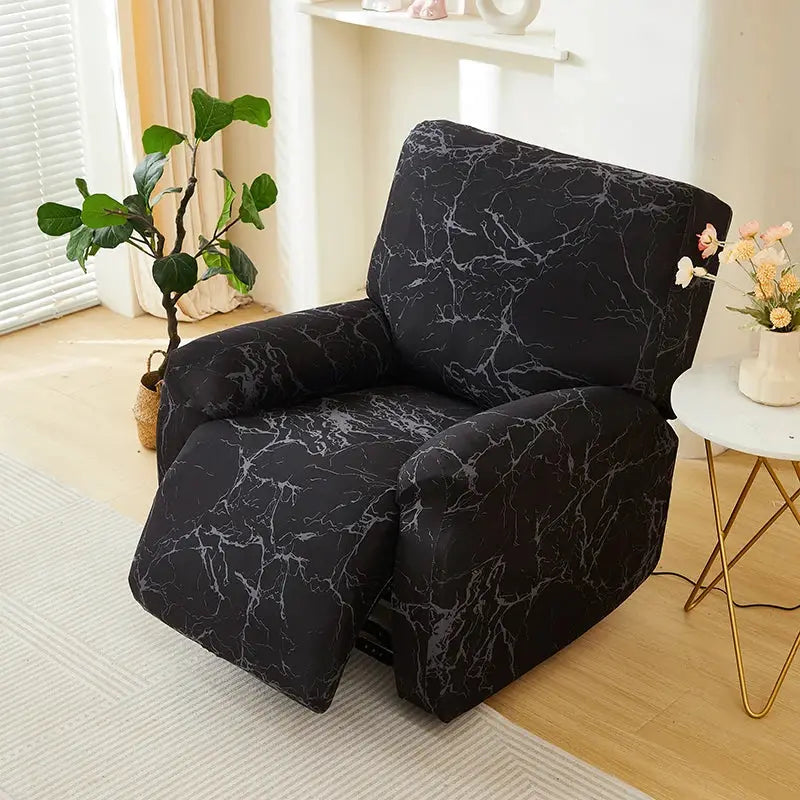Recliner chair cover by Simples Market in black marble stretch fabric fits 1/2/3-seat recliners; pet-friendly
