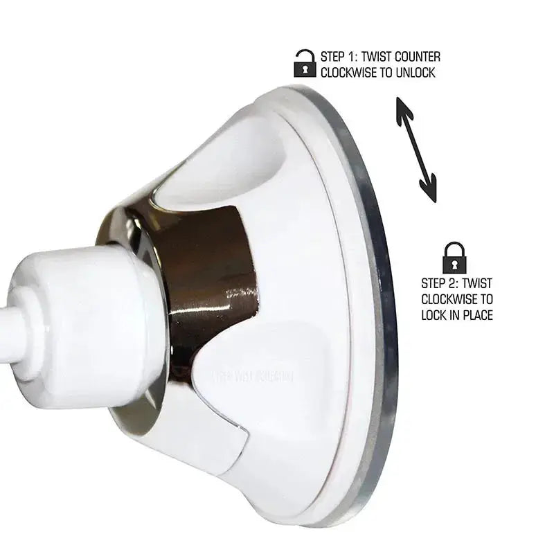 Simples Market fogless makeup mirror with suction cup holder, white with chrome mount, 360° rotation