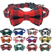 Pet Breakaway Cat Collar With Bow Tie And Bell Plaid Christmas Red Adjustable Elastic For Cats And Small Dogs