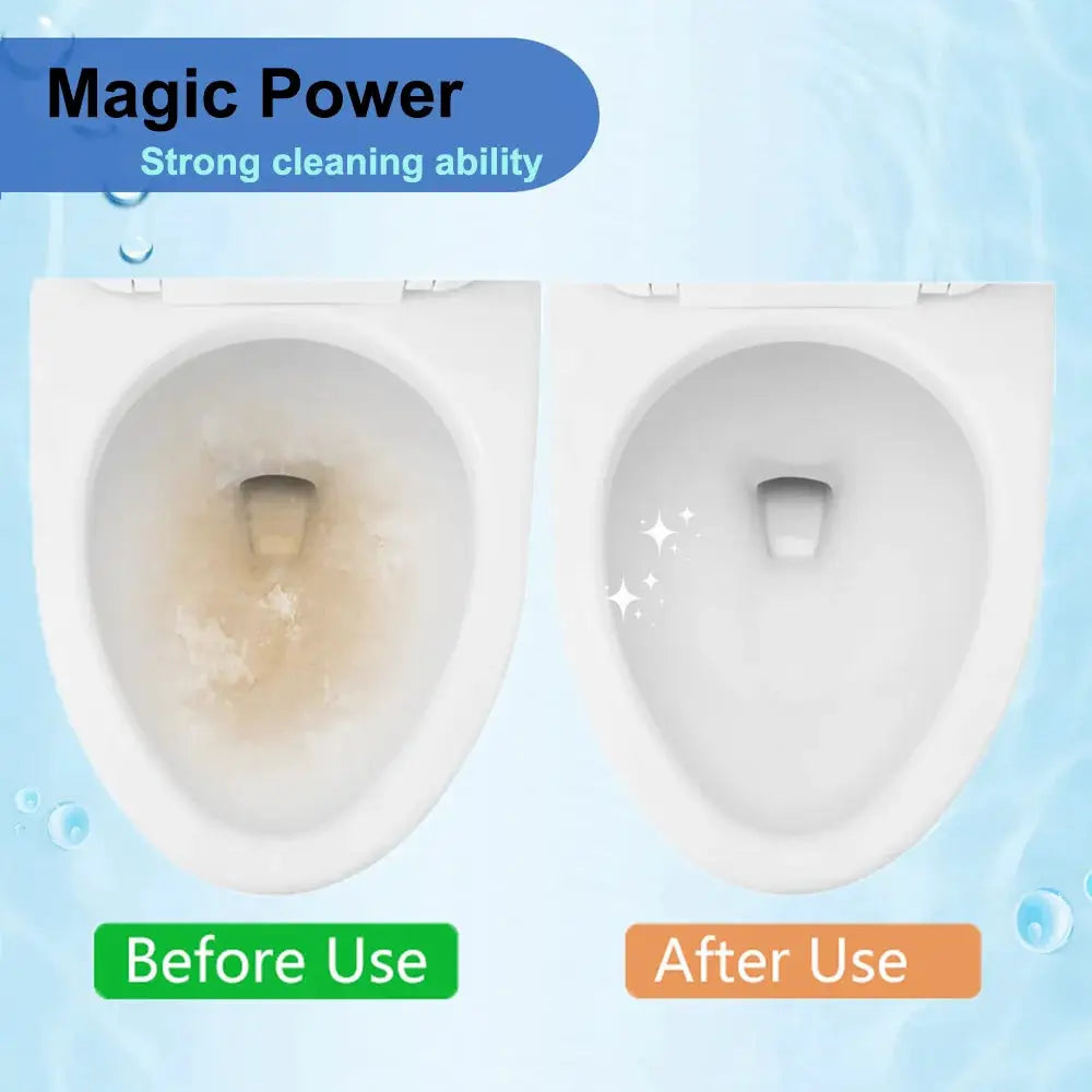 Simples Market 5-pack pumice stone cleaning sticks for toilet limescale removal; before/after view of two white toilets