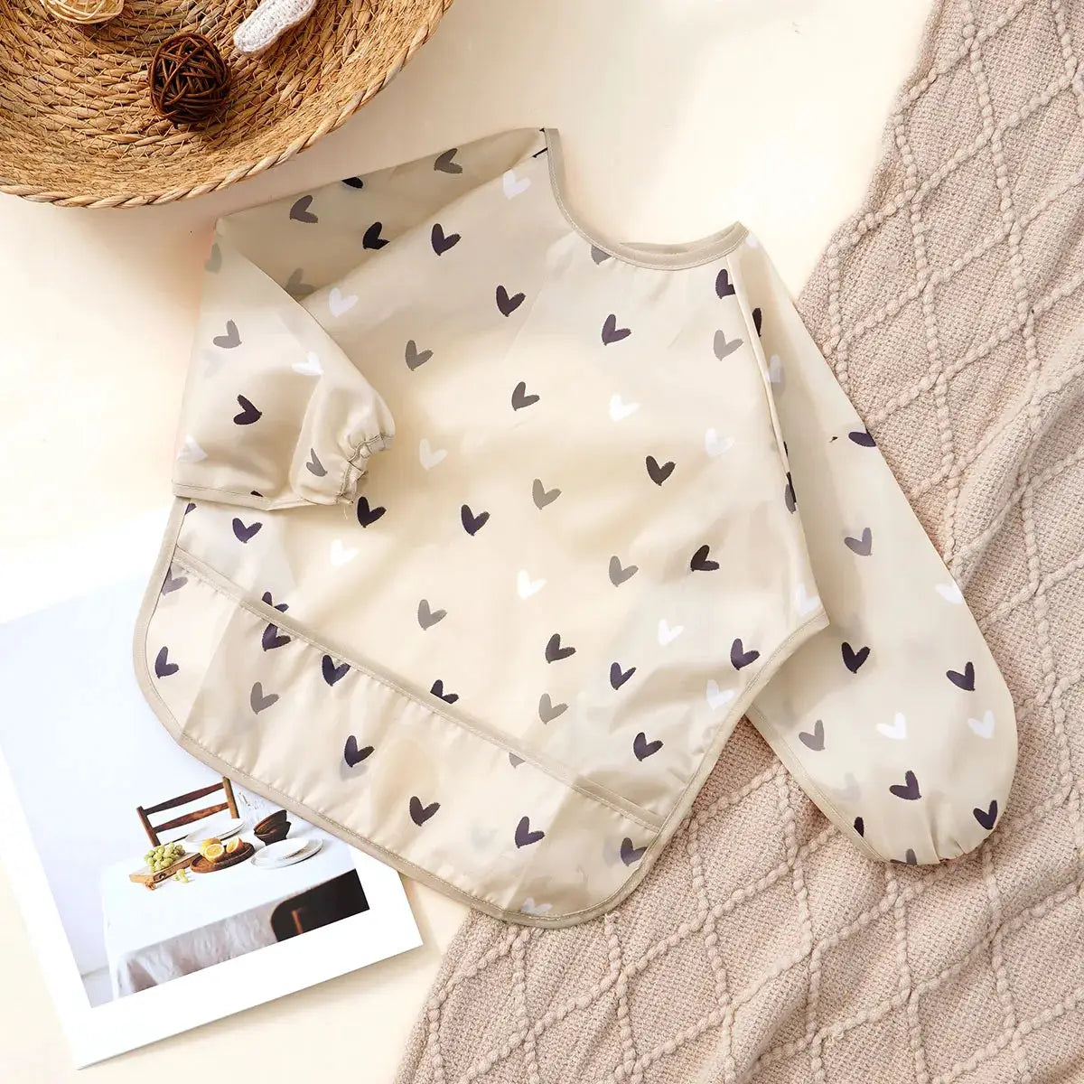 Elinfant Long Sleeve Waterproof Feeding Bibs For 1-3 Years Washable Burp Cloth Coverall Bibs Easy Clean