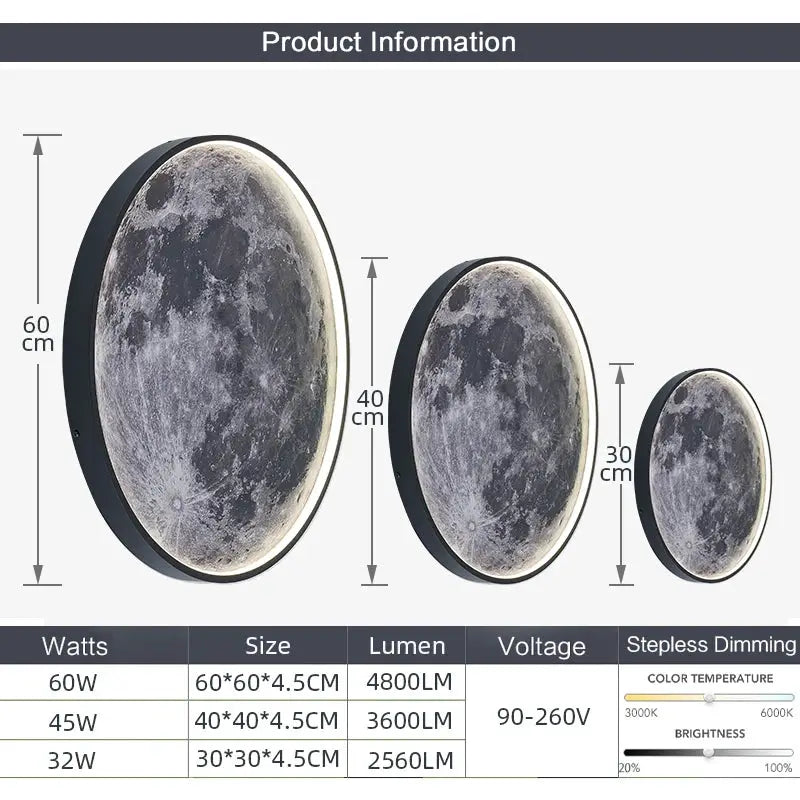 LED Moon Wall Lamp set in three sizes (60/40/30 cm) with remote dimming by Simples Market