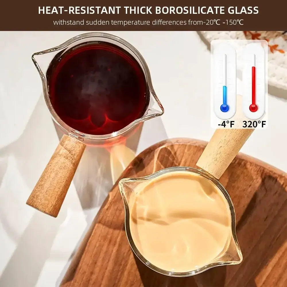 Glass Measuring Cup With Wood Handle For Espresso And Milk Clear Coffee Measuring Mug For Home Barista